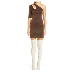 $1675 NWOT Stella McCartney Darla One Shoulder Metallic Bronze Mini Dress Sz 42